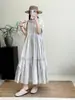 Vestido de Verano Estilo Japonés Dulce de Manga Corta Reductor de Edad Elegante Suave Cintura Ajustada Cuello Alto Vestido de Longitud Media