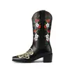 2026 Nuevo Modelo Comercio Exterior Transfronterizo Talla Grande Botas de Mujer Otoño e Invierno con Flores Bordadas, Botas de Tacón Grueso Hasta la Pantorrilla, Botas Vaqueras para Mujer