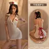 Talla grande Lencería Sexy Solapa Escote Profundo Correa en la Espalda Vestido de Enfermera Femenina Cosplay Tentación 90.00kg Uniforme