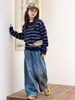 Conjunto de Otoño para Niñas Medianas y Grandes Ropa Infantil Niños Niñas Suéter de Rayas Tejido Cárdigan Jeans Conjunto de Dos Piezas Moderno