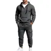 Sudadera con capucha y pantalón de chándal versátil para hombre, de peso pesado, suelta, con felpa interior, para otoño e invierno, estilo europeo y americano, cruzada, para deportes al aire libre, casual, de trabajo