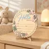 Letrero de madera transfronterizo con información de nacimiento de bebé, con diseño de lazo y flor, decoración conmemorativa de bebé "Hola Mundo"