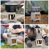 Estufa de Tarjeta de Acero Inoxidable con Quemador de Alcohol para Acampar al Aire Libre, Parrilla Barbacoa Desmontable, Estufa Portátil Calefactora al por Mayor