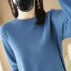 Suéter de punto para mujer otoño e invierno Nuevo Cuello redondo Delgado Sin lana Suéter corto Talla grande Pulóver Camiseta básica Venta al por mayor