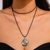 Joyería transfronteriza europea y americana, collar con colgante asimétrico recortado de hip-hop, collar geométrico de hilo de cera de cuero de moda.