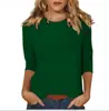Camiseta redonda nova feminina transfronteiriça com mangas divididas top liso