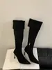 Botas vaqueras apiladas estilo páramo, gamuza plisada vintage, nuevo modelo 2026, botas de caballero con punta, botas largas de tacón alto hasta la rodilla