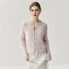 Cárdigan Grueso de Cuello Redondo de Cachemira Personalizado Ropa de Abrigo Otoño e Invierno Nuevo Botón de Siete Pines para Mujer Largo de Seda Cortado en Hilo Blanco