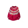 Directo de Fábrica Otoño/Invierno Bloque de Color Jacquard Fair Isle Cuello Redondo Moderno Holgado para Hombre Pareja Terciopelo Imitación de Visón Tejido