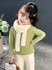2026 Nuevo Estilo Coreano Suéter Versátil para Niñas con Adorno de Volantes Otoño Nuevo Ropa para Niños Cuello Alto Capa Base Moda