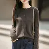 Cárdigan de Seda de Morera Cepillado sin Costuras Cuello Redondo para Mujer Otoño Invierno Cálido Holgado Ropa Exterior Estilo Francés para el Trabajo Top de Punto