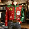 Camisa Grande 2025 Moda Transfronteriza Camisa Navideña de Flores para Hombre Impresión Digital 3D Camisa de Manga Larga Solapa