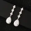 Preciosos aretes largos de estilo geométrico con diamantes completos, aretes hexagonales de circonita de colores, accesorios de joyería para vestido de fiesta, boda, novia