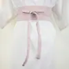 Cinturão Vintage Versátil de Linho Cor Sólida para Mulheres, Cinto Largo de Linho Estilo Hanfu em Cinza Claro e Cinza Cauda de Peixe