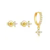 Pendientes de Trébol de Cuatro Hojas Florales Incrustados de Diamantes, Best-Seller Transfronterizo Europeo y Americano en Amazon, Set de Tres Piezas, Pendientes de Moda y Versátiles