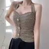 Base de Colete Estilo Coreano Camisola Pied-de-Poule Roupa de Exterior Hot Girl Novo Top 2025 Design de Gola Halter Ombro a Ombro Feminino
