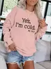 Suéter liso con estampado de letras "I'M Cold", manga larga, cuello redondo