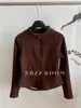 Sudadera de terciopelo fino con cuello alto, cintura pequeña, mezcla de lana y seda, con cremallera, para mujer, cálida, interior, cárdigan corto, chaqueta, Otoño e Invierno 2025