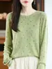 Nuevo Estilo Otoño e Invierno Lana Peinada Chic Floral de Manga Larga Tejido para Mujer, Top Holgado y Camiseta Básica de Moda