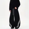 Calça Jogger Listrada Color Block Estilo Americano Perna Larga Unissex Retro Elástico Cordão Caimento Solto Casual Esportiva