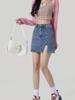 Nuevo Transfronterizo Cintura Alta Corte A Slim Sexy Falda con Abertura Falda Corta de Mezclilla Cubrecaderas Pantalones Falda para Mujer