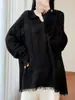 Suéter de Punto Nuevo Otoño/Invierno 2026 Lana Pura Cuello en V Manga Larga Color Sólido Holgado Borla Deshilachada Top de Lana