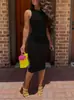 2026 Amazon Comércio Exterior Europeu e Americano Nova Roupa Feminina Cor Sólida Sexy Gola Redonda Slim Fit Justa ao Corpo Vestido Sem Mangas