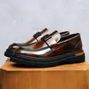 Zapatos de Cuero Formales de Negocios para Hombre de Piel de Vaca, Zapatos de Charol Estilo Británico de Suela Gruesa para Hombre, Zapatos Casuales de Cuero Genuino de Talla Grande para Hombre