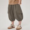 Calça Cropped Masculina Changguo Calça de Verão Fina Infantil Calça Cargo Estilo Coreano com Barra Canelada para Crianças Pequenas