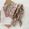 Pañuelo Cuadrado Floral Vintage Estilo Japonés Versátil Primavera y Verano Artístico Fresco Pequeño Pañuelo de Algodón Pañuelo Decorativo Delgado de Seda para Mujer