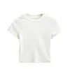 Top de Manga Curta com Gola Larga e Barra Desfiada Estilo Europeu e Americano, Novo Estilo de Verão, Ombro Normal, Cintura Alta, Cropped Curto Camiseta