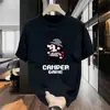 Camiseta masculina de manga curta, top versátil da moda masculina, roupa da moda com estampa graffiti