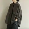 Chaqueta Larga de Manga Larga Holgada Talla Grande Estilo Retro Cubre Vientre Primavera Otoño Nueva Versátil Casual Color Sólido Algodón Puro Top de Manga Larga para Mujer