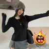 Jaqueta esportiva com capuz, justa e grossa, forrada com veludo e fleece Yingfu para mulheres, moletom versátil para outono e inverno, top de yoga