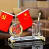 Decoraciones de oficina: bandera nacional, bandera de partido, portalápices, bandera roja de cinco estrellas, banderín de escritorio, adornos personalizados y creativos, artículos de regalo de cristal