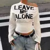 Sudadera Nueva de Otoño 2026 Estilo Vintage Americano con Hombros Descubiertos y Estampado de Letras para Mujer, Camiseta de Manga Larga Adelgazante y Versátil