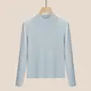 Camisa Básica Feminina de Mistura de Lã Tencel 2026 Nova Outono Inicial Gola Alta Manga Longa de Algodão Modal Top Camiseta para Mulheres
