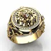 Anillo de león Yihua con circonita de diamante completo estilo punk europeo y americano anillo Rey León dominante de oro de 18 quilates