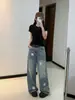 Chao Li tiene en stock jeans de pierna ancha con bordado de dibujos animados para mujer verano 2026 nuevos de cintura alta ajustados sueltos de longitud completa