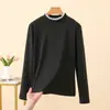 Camiseta Base Térmica de Nano Polar con Cuello Medio-Alto para Mujer, Camiseta de Manga Larga con Capa Interior Engrosada y Ribete de Encaje, Top Versátil de Corte Ajustado