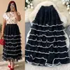 Falda de pastel estilo francés para mujer, de cintura alta, con volantes, en capas, falda de línea A con un diseño adelgazante, falda de hadas para verano