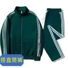 Personalizable para transfronterizoConjunto de tres rayas para hombre y mujer, chaqueta con cuello mao, chaqueta deportiva, conjunto de sudadera con capucha y pantalones de chándal