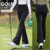 Pantalones Largos de Golf Estilo Coreano para Mujer, Cintura Alta, Acampanados, Abertura Lateral, Ribete de Encaje, Elásticos, Adelgazantes, Pantalones Largos para Mujer, Top para Mujer
