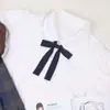 Camisa Jk para Mujer de Color Sólido con Mango Delgado Corbata de Moño Cuello de Uniforme Escolar Rosa Raíz de Loto Floral Borgoña Azul Marino