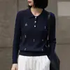 Suéter de Punto Fino con Cuello Polo de Lana, Manga Larga, Bordado Retorcido Floral Base, Nuevo para Otoño/Invierno 2026, para Mujer