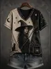 Camiseta feminina de gola V 3D mais vendida internacionalmente, estilo europeu e americano, corte solto, top casual feminino para Halloween, camiseta com estampa digital