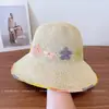Chapéu de Pescador Bordado com Flor de Crochê Colorida na Aba Lateral Chapéu de Palha com Aba Grande Protetor Solar de Verão para Mulheres Chapéu de Pescador Tendência para Férias