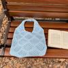 Bolso de Lana Tejida para Mujer Bolso de Hombro Portátil Cartera Gran Capacidad Tejido Calado Romboidal Combinable Moda Bolso de Mujer