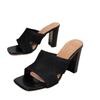 Zapatillas de verano 2025, nuevas, versión coreana, de tejido con mosca, para mujer, con tacón grueso y punta abierta, de una sola palabra, sandalias de tacón alto con cabeza cuadrada a la moda, al por mayor