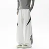 Pantalones de chándal a rayas de bloques de color de peso pesado estilo americano, unisex, colección de otoño, pantalones casuales retro blancos y grises, pantalones largos de pierna recta holgados de moda